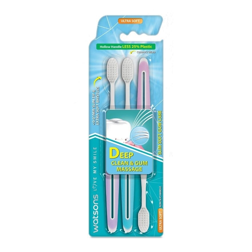 Slim Soft Gum Care Hollow Handle Toothbrush 3s