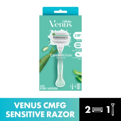 GILLETTE VENUS - Comfortglide Sensitive Razor 1s + 2 blades