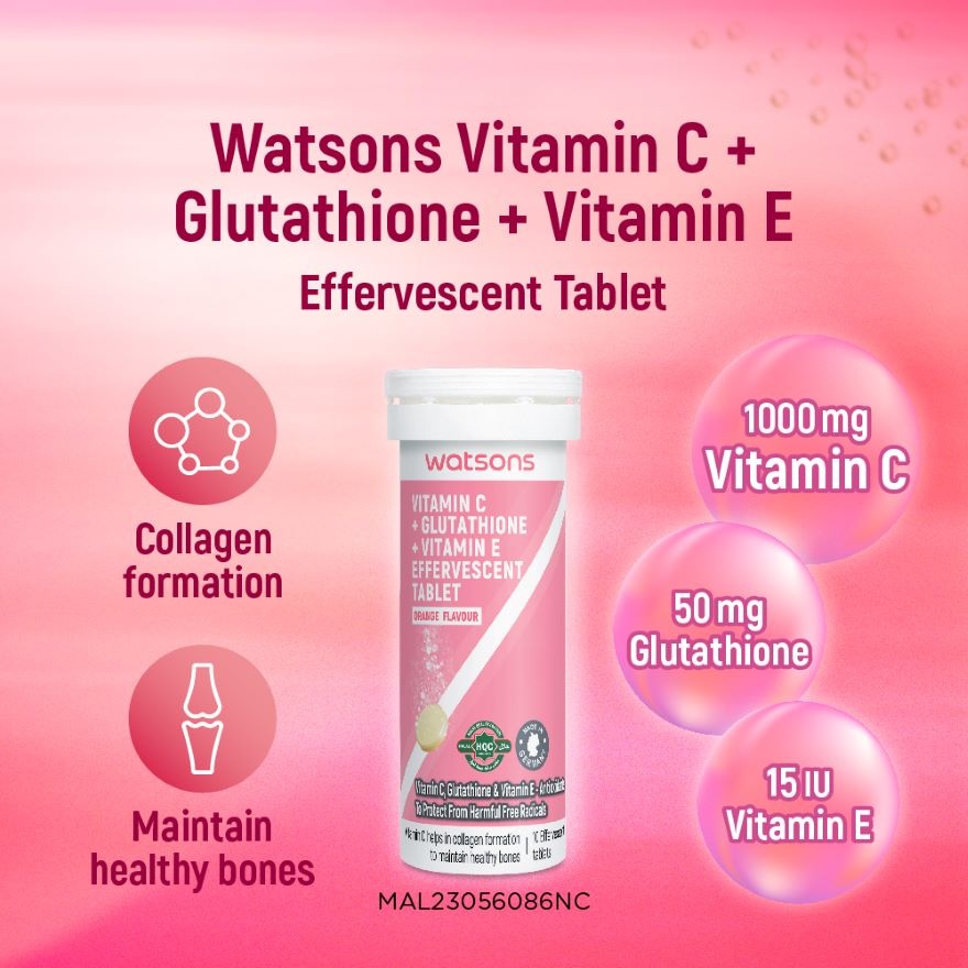 WATSONS, Vitamin C + Vitamin E + Glutathione Effervescent Tablets 30s