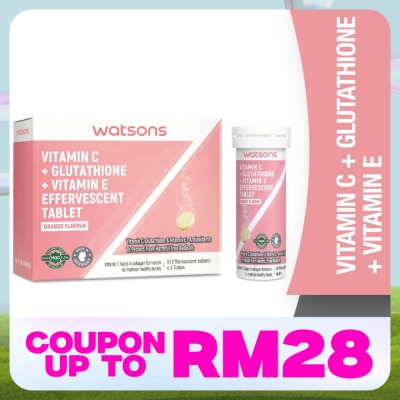 WATSONS Vitamin C + Vitamin E + Glutathione Effervescent Tablets 30s