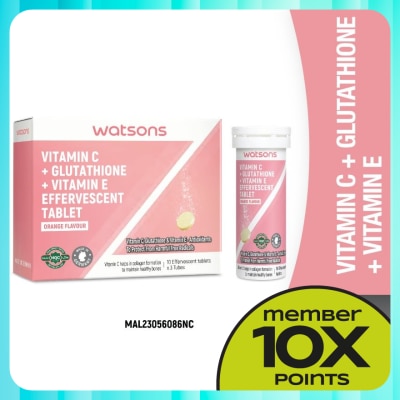 WATSONS Vitamin C + Vitamin E + Glutathione Effervescent Tablets 30s