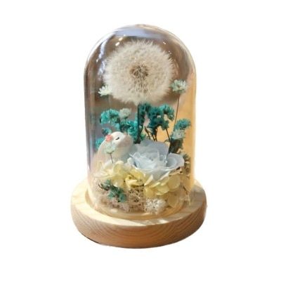 SNOWY FLOWER Bunny Dreamer Preserved Dandelion Glass Dome