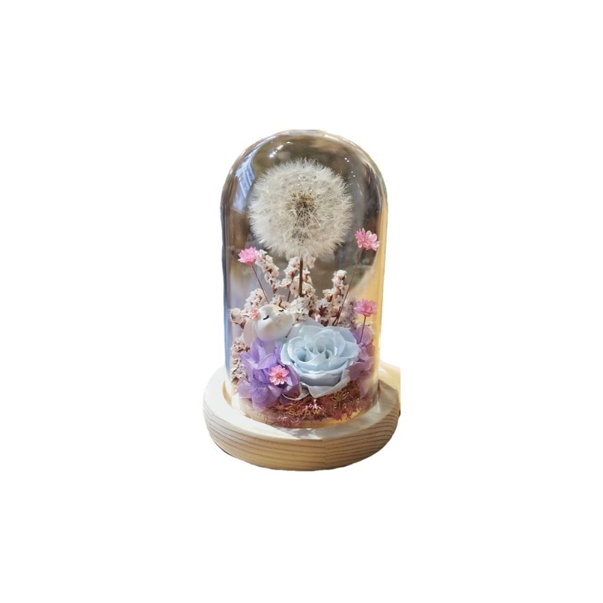 Bunny Aurora Preserved Dandelion Glass Dome