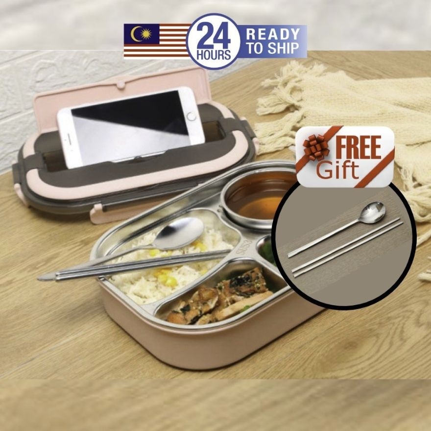 4 Compartment Stainless Steel Lunchbox 1Pc