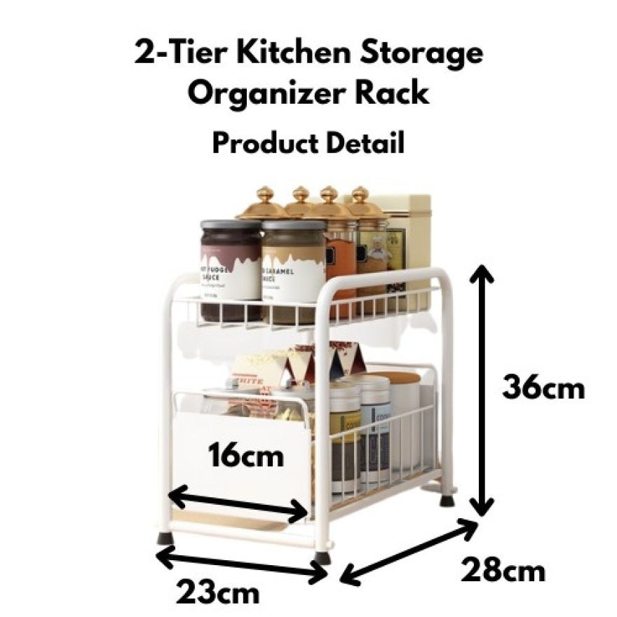2 Tiers Kitchen Storage Rack White