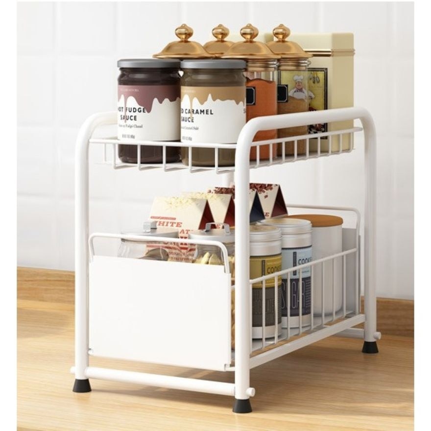 2 Tiers Kitchen Storage Rack White