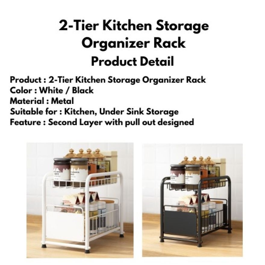 2 Tiers Kitchen Storage Rack White