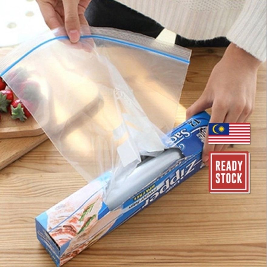 Kitchen Reusable Plastic Bag With Zip Seal Large 12pcs