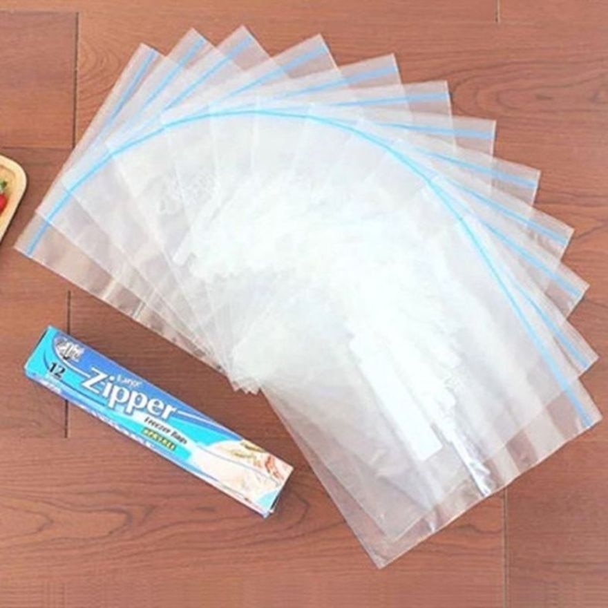 Kitchen Reusable Plastic Bag With Zip Seal Large 12pcs