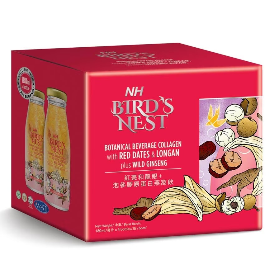 Bird Nest Botanical Beverage Collagen With Red Dates & Longan Plus Wild Ginseng (180ml X 4s)