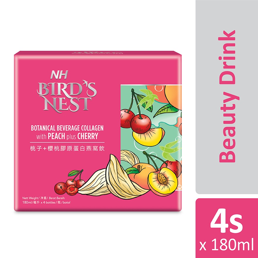 Bird Nest Botanical Beverage Collagen With Peach Plus Cherry (180ml X 4s)