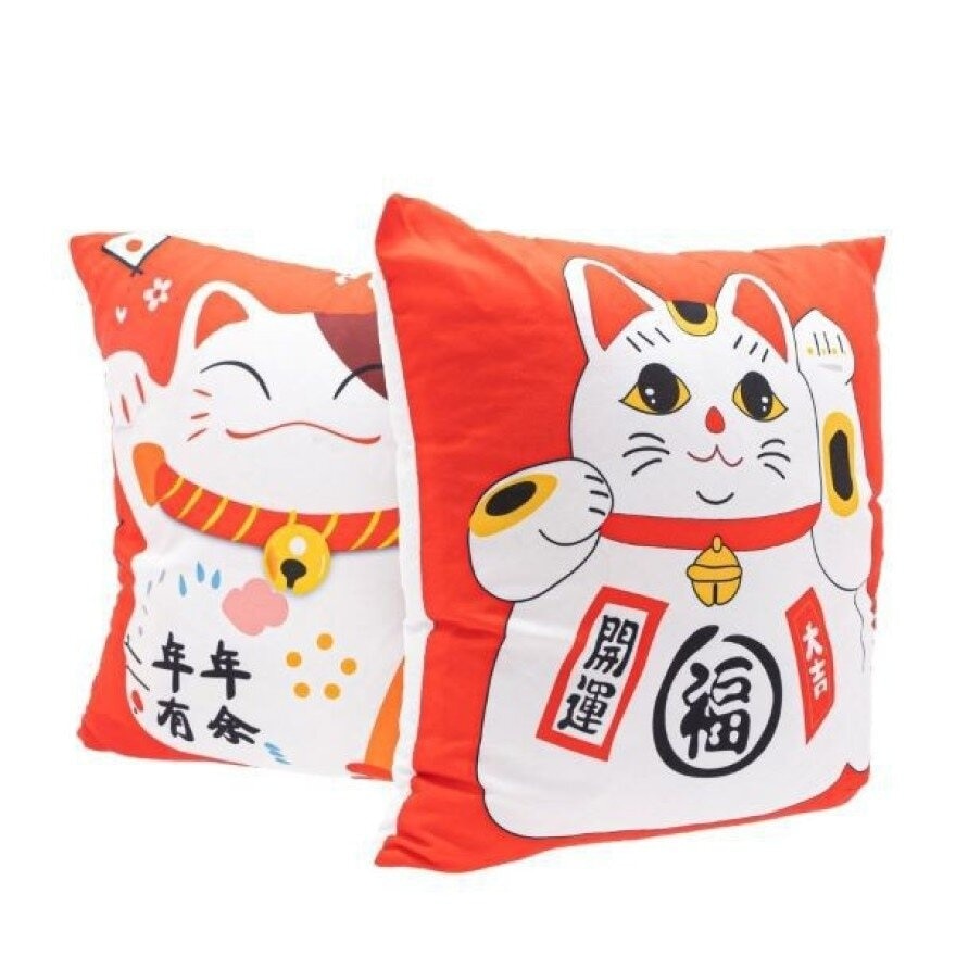 Sofa Lucky Cat Cushion Car Fiber Pillow 2 Pcs