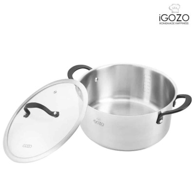 IGOZO Casserole 304 Stainless Steel Pot Glass Lid 24CM