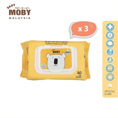 BABY MOBY 99.9% Pure Water Wipes 80 Sheets x 3packs