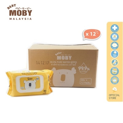 BABY MOBY 99.9% Pure Water Wipes 80 Sheets x 12packs