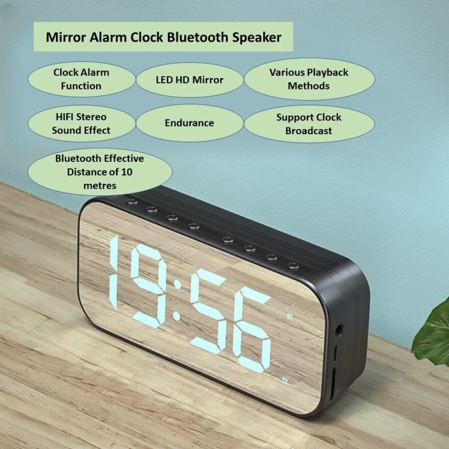 Mirror LED Design Digital Alarm Clock with BT