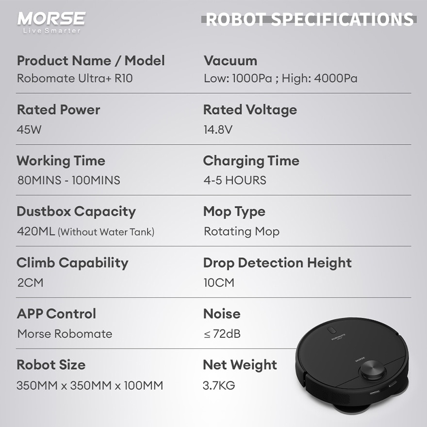 Robotmate Ultra+ R10 with 4000pa Suction Power