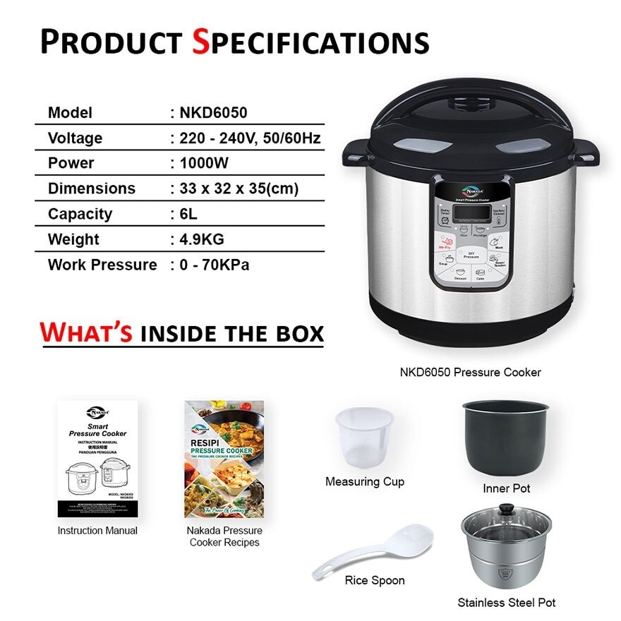 6 Liter Dual Pots Smart Pressure Cooker NKD6050