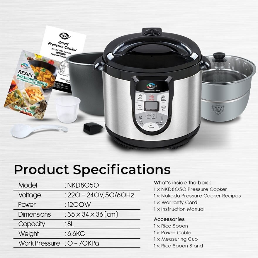 8 Liter Dual Pots Smart Pressure Cooker NKD8050