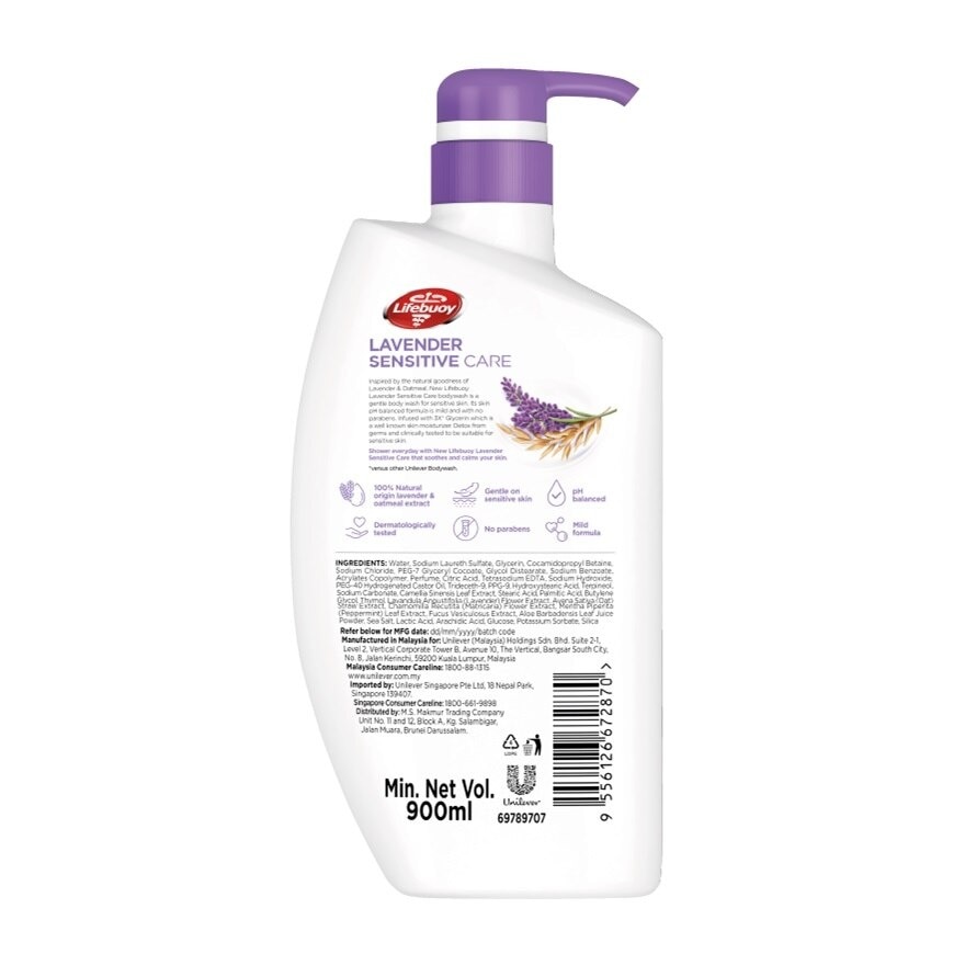 Body Wash Bottle Lavender Care 900ml