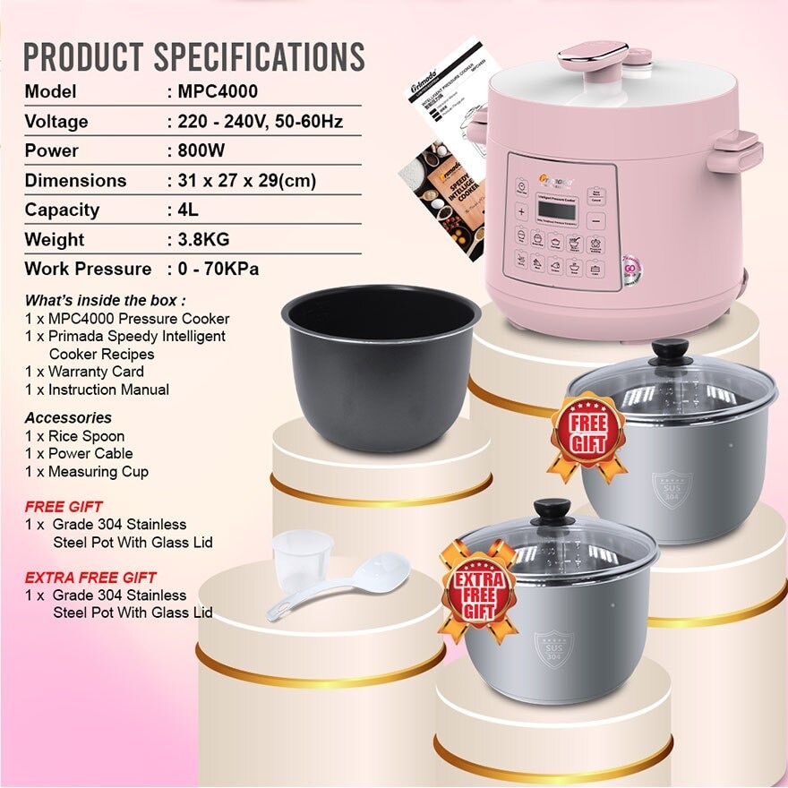 LIMITED EDITION 4 Liter Pressure Cooker MPC4000 Light Pink