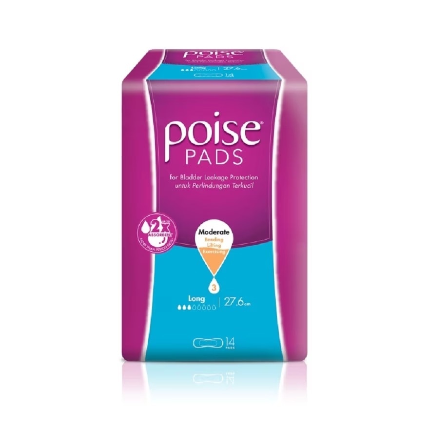 Pads Incontinence Long Non-Wing 27.6cm 14s Moderate Bladder or Urine Leakage Protection
