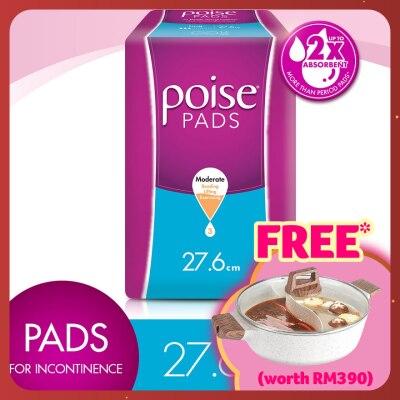 POISE Pads Incontinence Long Non Wing 27.6cm 14s - Moderate Bladder/Urine Leakage Protection