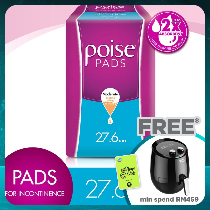 Pads Incontinence Long Non Wing 27.6cm 14s - Moderate Bladder/Urine Leakage Protection