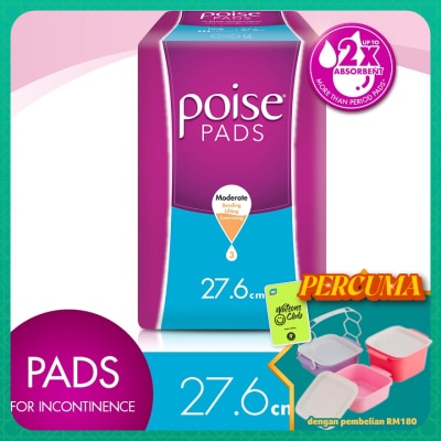 POISE - Pads Incontinence Long Non Wing 27.6cm 14s - Moderate Bladder/Urine Leakage Protection