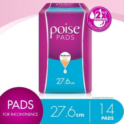 POISE Pads Incontinence Long Non-Wing 27.6cm 14s Moderate Bladder or Urine Leakage Protection