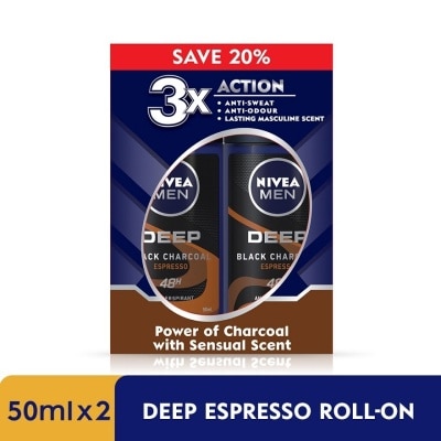 NIVEA FOR MEN DEEP Deodorant Espresso Roll On Twin Pack 2x50ml