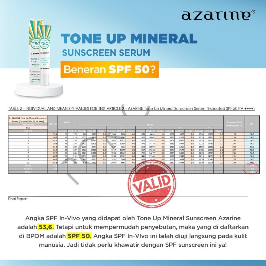 Tone Up Mineral Sunscreen Serum SPF50 27ml