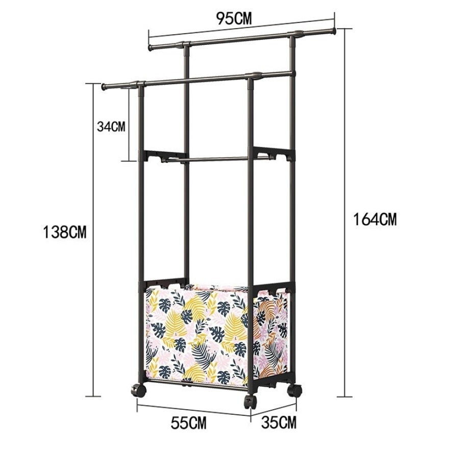 Double Pole Cloth Rack With Wheels
