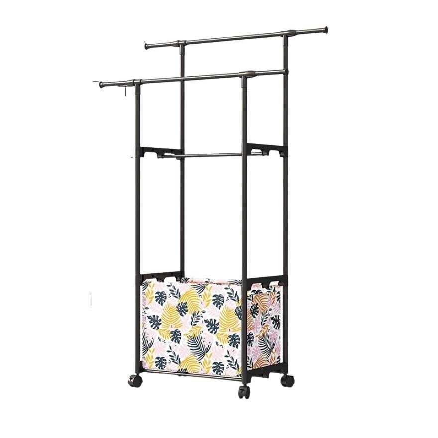 Double Pole Cloth Rack With Wheels