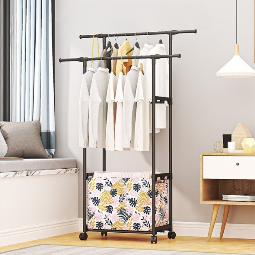 Double Pole Cloth Rack With Wheels