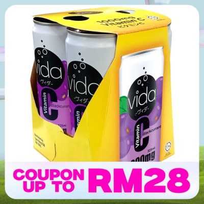 VIDA Vitamin C 1000mg Blackcurrant Sparkling Flavoured Drink 4x325ml