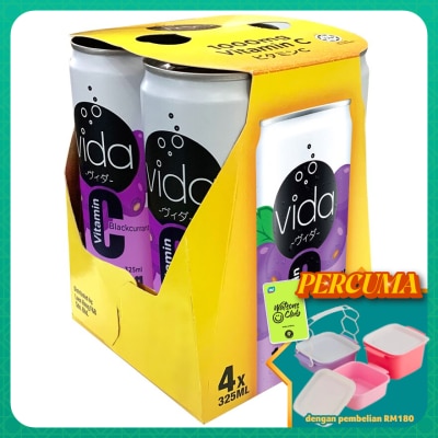 VIDA - Vitamin C 1000mg Blackcurrant Sparkling Flavoured Drink 4x325ml