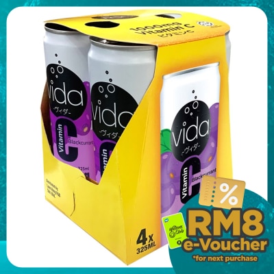 VIDA Vitamin C 1000mg Blackcurrant Sparkling Flavoured Drink 4x325ml