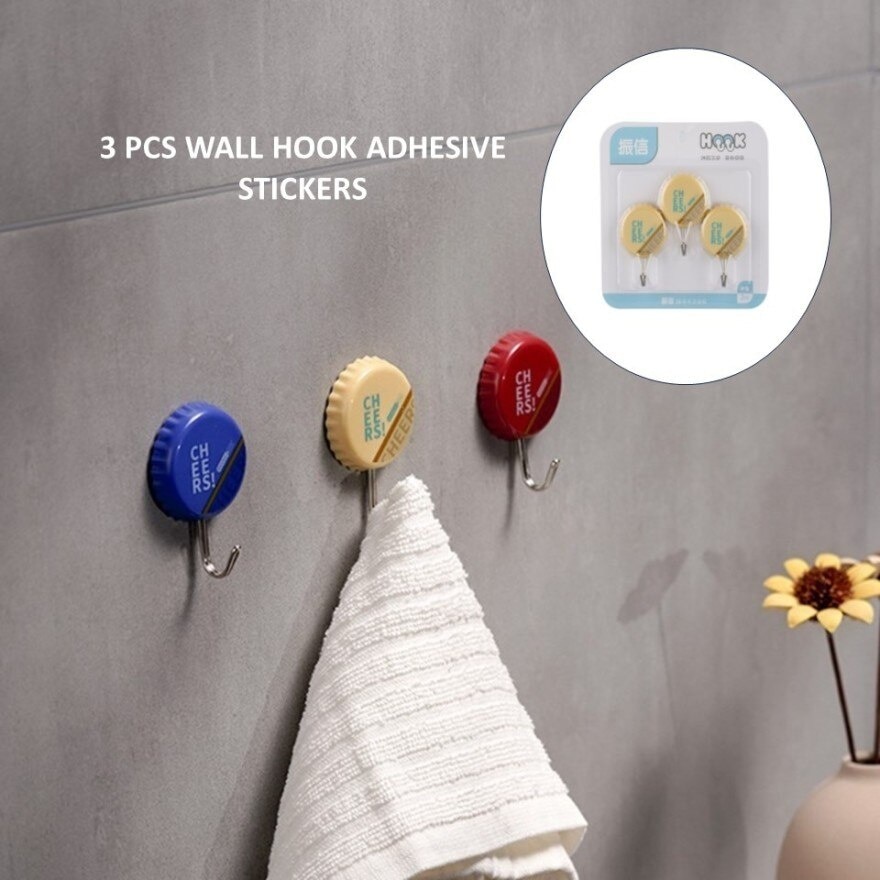 3 Pcs Wall Hooks Adhesive Sticker Blue