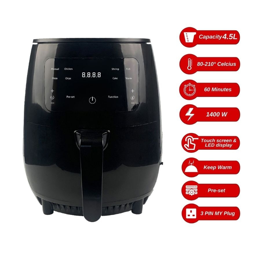 4.5l Digital Air Fryer Non Stick (Black)