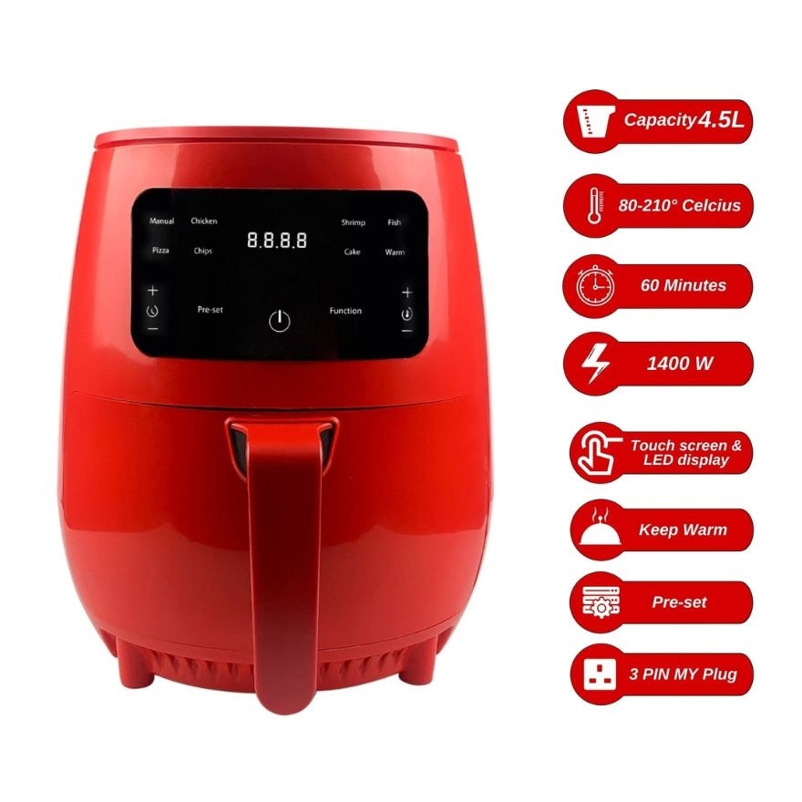 4.5L Digital Air Fryer Non Stick (Red)