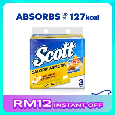 SCOTT Calorie Absorb Kitchen Towel Softpack (80s x 3 Packs)
