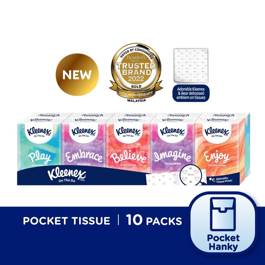 Hanky Pack Pocket Tissue 3 Ply (9s x 10 Packs) - Travel Tissue Mini Pack