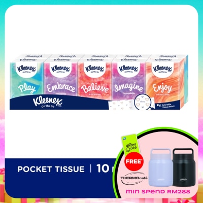 KLEENEX - Hanky Pack Pocket Tissue 3 Ply 9s x 10 Packs Travel Tissue Mini Pack