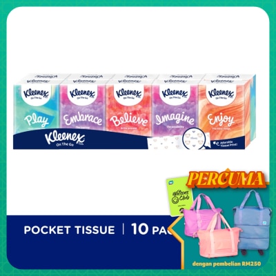 KLEENEX Hanky Pack Pocket Tissue 3 Ply 9s x 10 Packs Travel Tissue Mini Pack