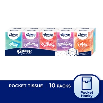 KLEENEX - Hanky Pack Pocket Tissue 3 Ply 9s x 10 Packs Travel Tissue Mini Pack