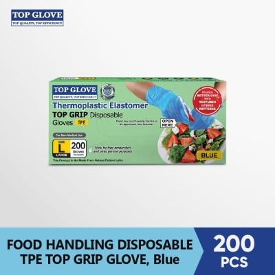 TOP GLOVE Food Handling TPE Disposable Gloves, Blue, L  200's