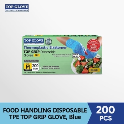 TOP GLOVE Food Handling TPE Disposable Gloves, Blue, M  200's