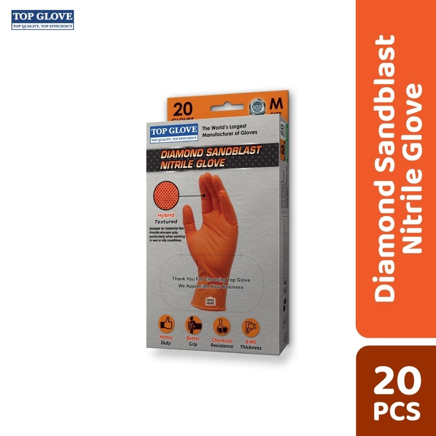 Diamond Sandblast Textured Nitrile Powder Free Gloves, M, 20 Pcs