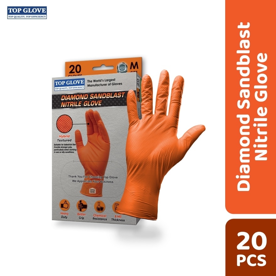 Diamond Sandblast Textured Nitrile Powder Free Gloves, M, 20 Pcs